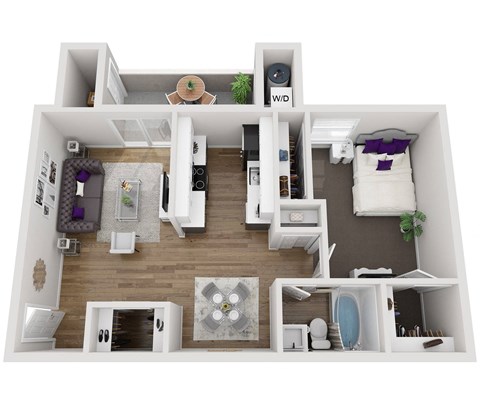 1 bedroom 1 bathroom floor plan at Paisley and Pointe Apartments, Las Vegas, NV